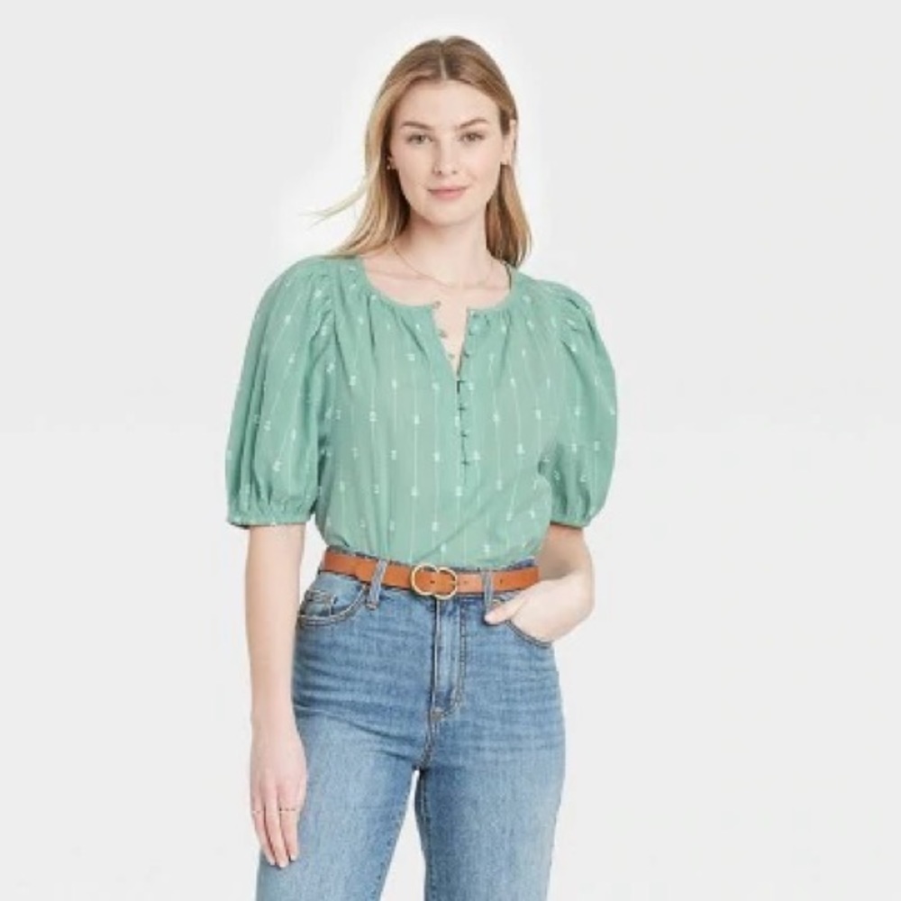 Green Balloon Sleeve Top